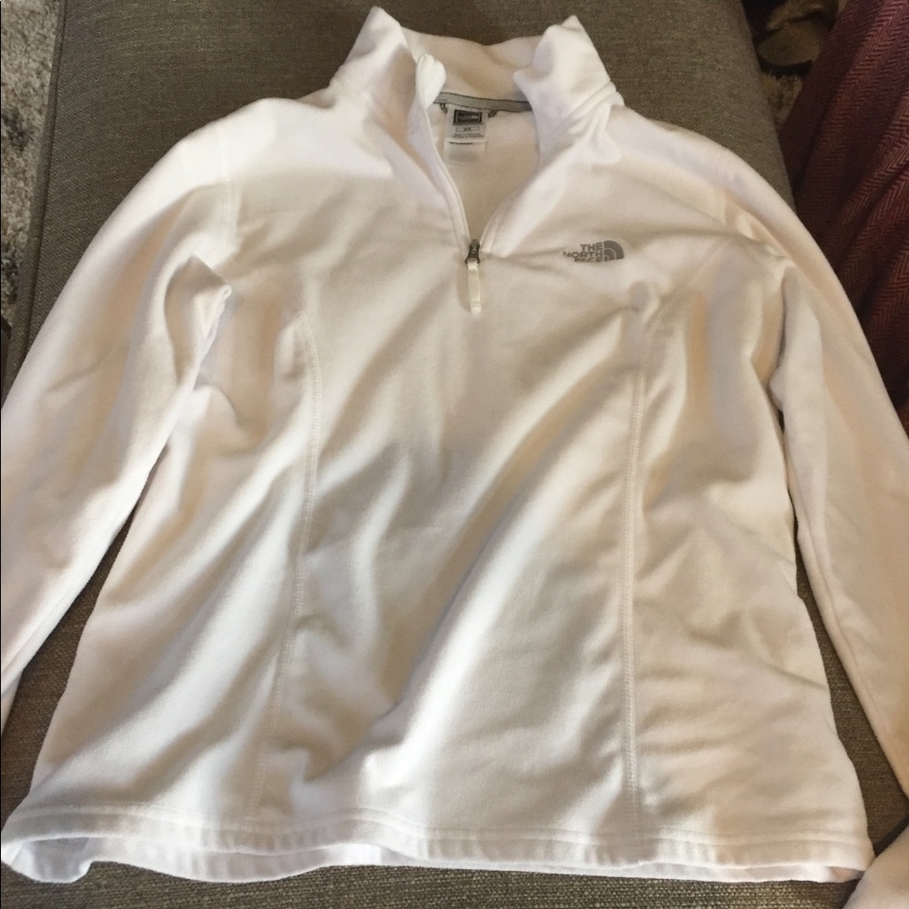 North Face white quarter zip fleece pullover.